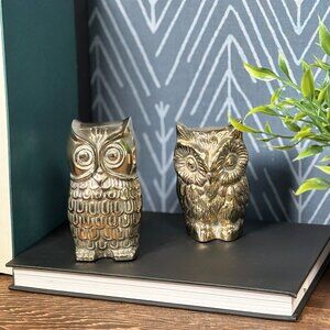 Vintage Pair of Brass Owls for Shelf Decor or Bookends